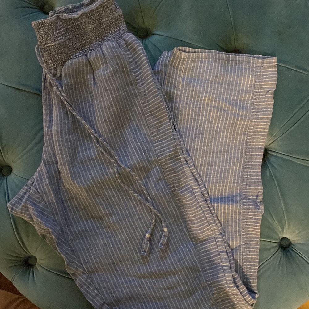 Calypso blue striped linen pant